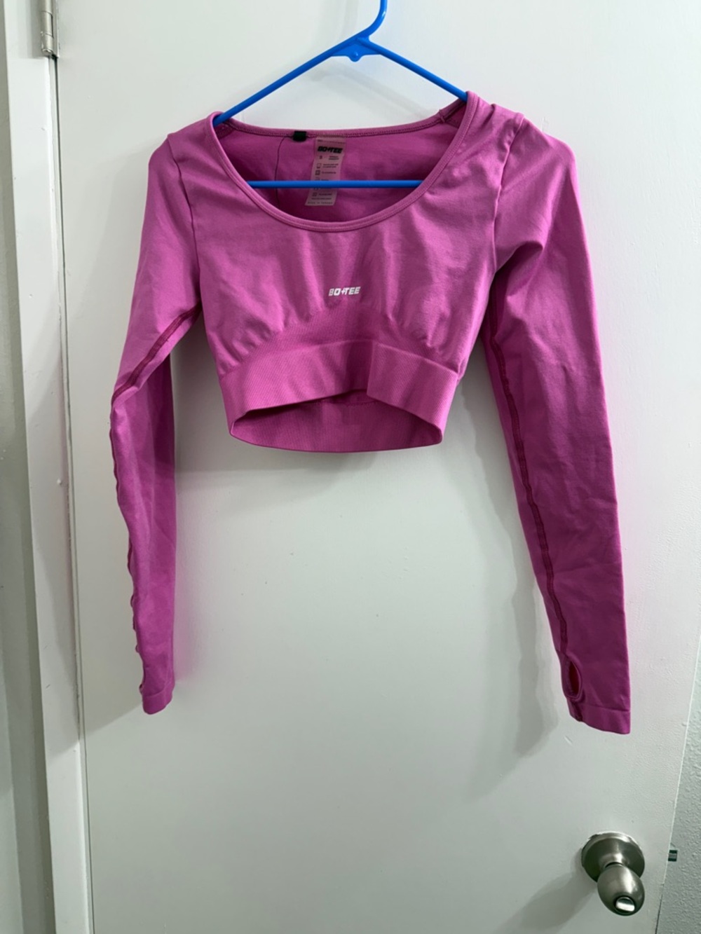 Softee Pink Long-Sleeve Cropped Athletic Top
